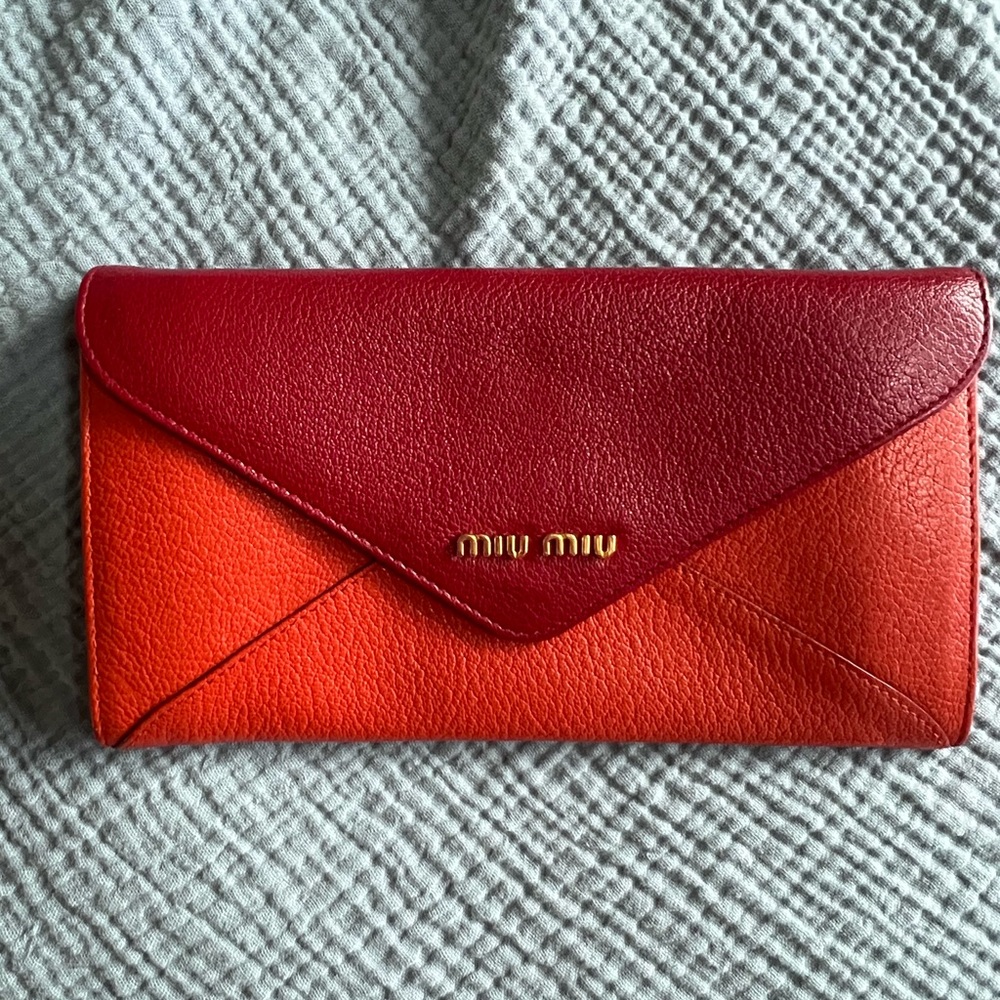 Miu Miu Red and Orange Leather Wallet